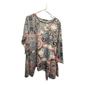 Pink and Green Asymmetrical 3/4 Sleeve Tunic